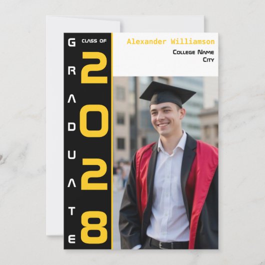 Modern Photo Gold Black Graduation Announcement Einladung (Vorderseite)