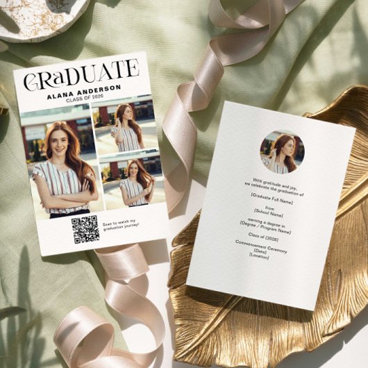 Modern Photo Graduation Announcement QR Code Video Ankündigung