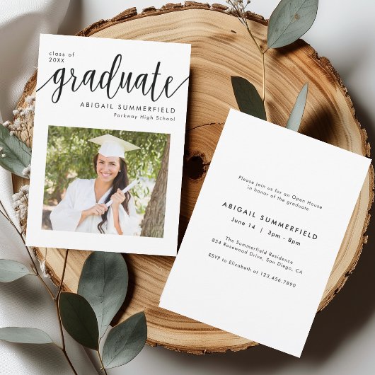 Modern Photo Graduation Open House Invitation Dankeskarte