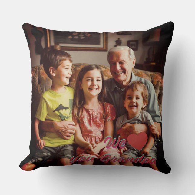 Modern Photo Grandpa Script Heart Throw Pillow Kissen (Vorderseite)