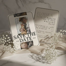 Modern Photo Grid with Bold Serif Save the Date Einladung