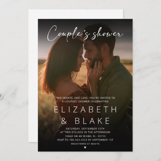 Modern Photo Handwritten Script Couple's Shower Einladung (Vorne/Hinten)