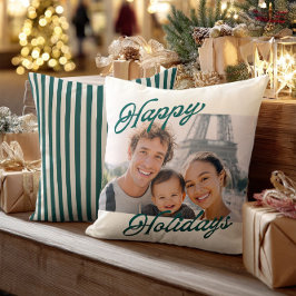 Modern Photo Happy Holidays Family Keepsake Kissen