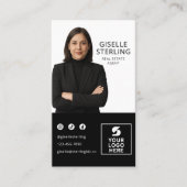 Modern Photo Logo Real Estate Agent Black White Visitenkarte (Vorderseite)