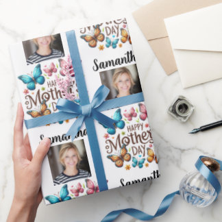 Modern Photo Name Happy Mothers Day Geschenkpapier