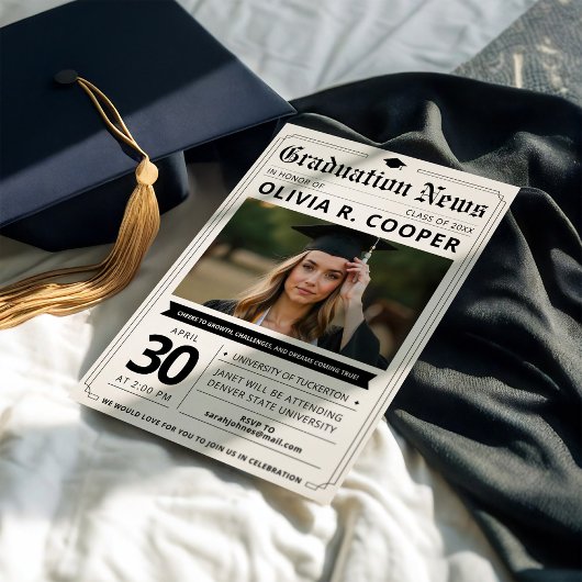 Modern Photo Newspaper Graduation Einladung