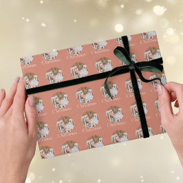 Modern Photo Peach Pink Merry Christmas Holiday Geschenkpapier