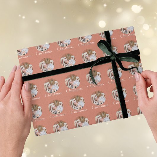 Modern Photo Peach Pink Merry Christmas Holiday Geschenkpapier