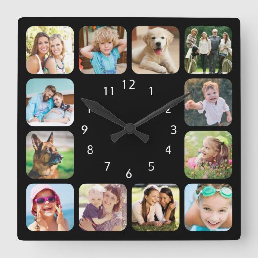 Modern Photo Personalized Black Acrylic Wall Clock Quadratische Wanduhr (Vorderseite)