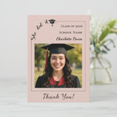 Modern photo pink neutral Graduation She did it Dankeskarte (Stehend Vorderseite)