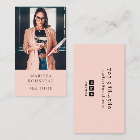 Modern Photo Realtor Blush Visitenkarte (Vorne/Hinten)
