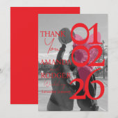 Modern Photo Red Pink Typography  Dankeskarte (Vorne/Hinten)