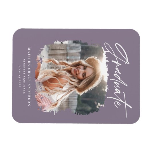 Modern photo script contemporary graduation purple magnet (Horizontal)