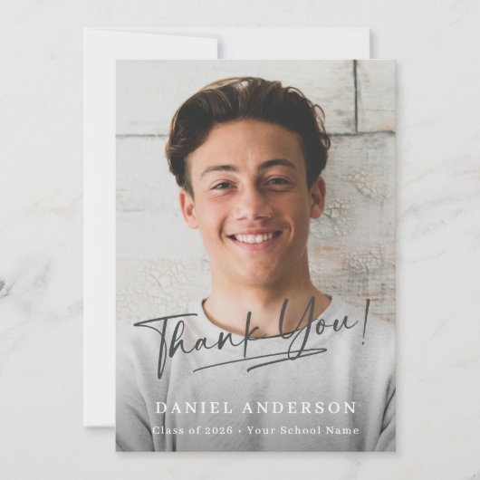 Modern Photo Script Graduation Thank You Card (Vorderseite)