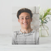 Modern Photo Script Graduation Thank You Card (Stehend Vorderseite)