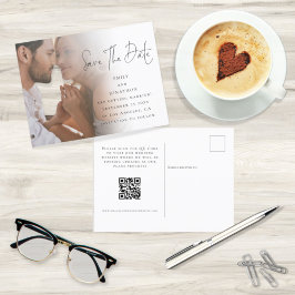 Modern Photo Script QR Code Wedding Save The Date  Postkarte