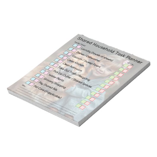 Modern Photo Shared Household Tasks Planner Notizblock (Rotiert)