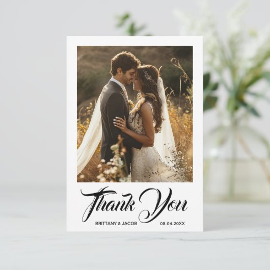 Modern Photo Simple Wedding Dankeskarte (Stehend Vorderseite)