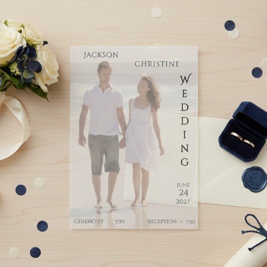 Modern Photo Typography Beach Wedding Acryleinladungen