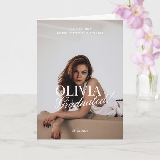 Modern Photo Typography Script Grad Party Folded Karte (Orchidee)