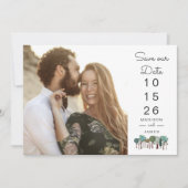 Modern Photo Wedding Save the Date with Tree Icons (Vorderseite)