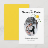 Modern Photo Yellow Rose and Vine White and Yellow Save The Date (Vorne/Hinten)