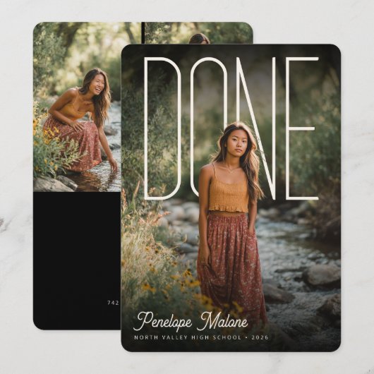 Modern Photopop DONE Graduation Party Einladung (Vorne/Hinten)