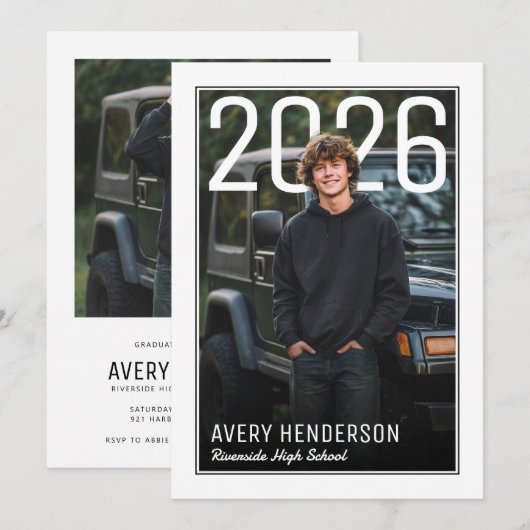 Modern PhotoPop Graduation Party Einladung (Vorne/Hinten)