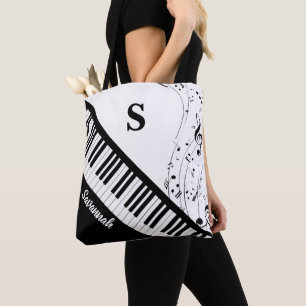 Modern Piano Musiknote Monogramm Name Schwarz-weiß Tasche