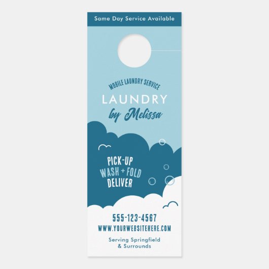 Modern Pick-Up Laundry Service Blue & White Türanhänger (Rückseite)