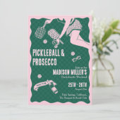 Modern Pickleball & Prosecco Bachelorette Weekend Einladung (Stehend Vorderseite)