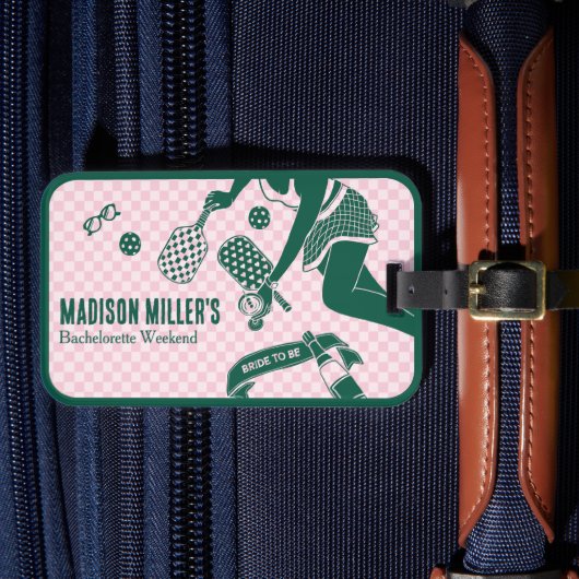 Modern Pickleball & Prosecco Bachelorette Weekend Gepäckanhänger (Vorderseite Insitu 4)