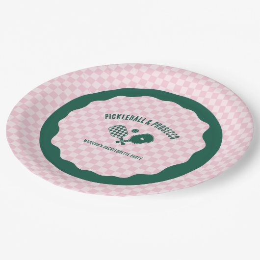 Modern Pickleball & Prosecco Bachelorette Weekend Pappteller (Schrägansicht)