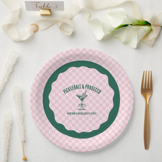 Modern Pickleball & Prosecco Bachelorette Weekend Pappteller (Hochzeit)