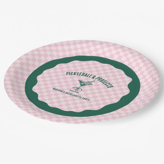 Modern Pickleball & Prosecco Bachelorette Weekend Pappteller (Schrägansicht)