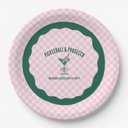 Modern Pickleball & Prosecco Bachelorette Weekend Pappteller (Vorderseite)