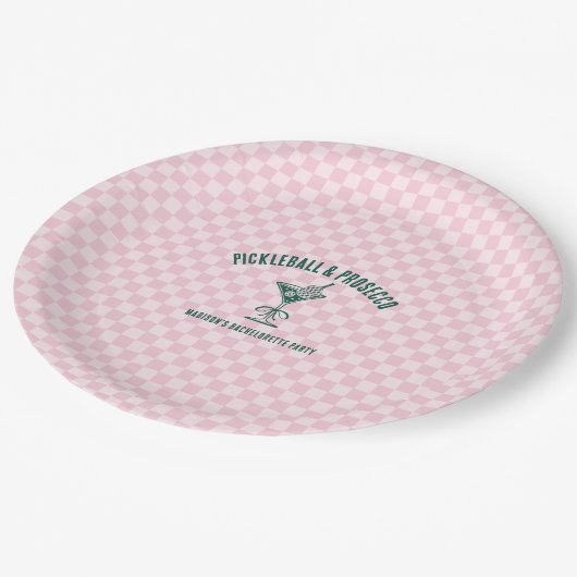 Modern Pickleball & Prosecco Bachelorette Weekend Pappteller (Schrägansicht)