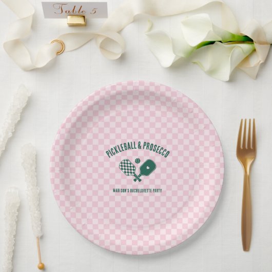 Modern Pickleball & Prosecco Junggesellinnen-Absch Pappteller (Hochzeit)