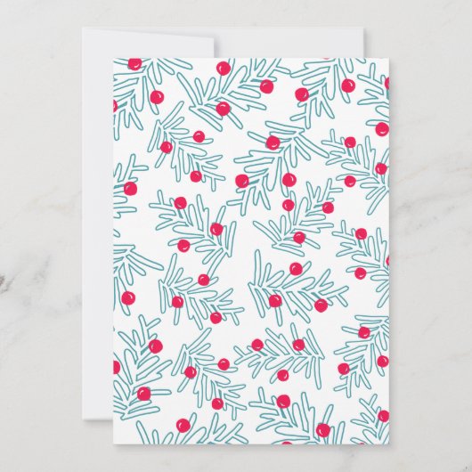 Modern Pine Branch and Red Berry Christmas Pattern Einladung (Rückseite)