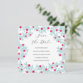 Modern Pine Branch and Red Berry Christmas Pattern Save The Date (Stehend Vorderseite)