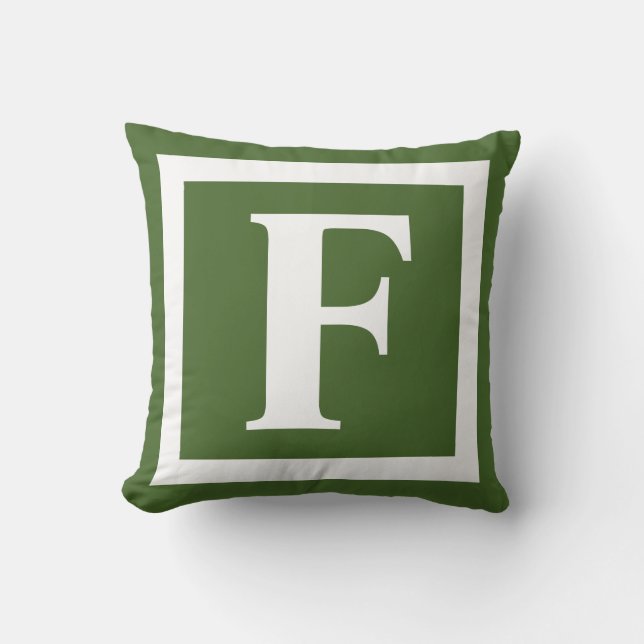 Modern Pine Green Bold Monogram Initial Kissen (Vorderseite)