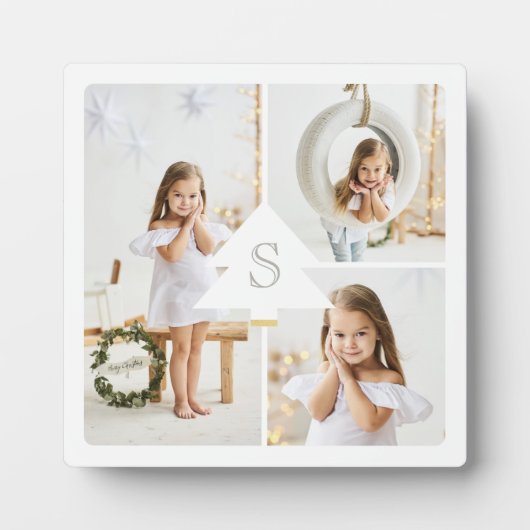 Modern Pine Tree Monogram Three Foto Collage Fotoplatte (Vorderseite)