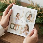 Modern Pine Tree Monogram Three Foto Collage Fotoplatte