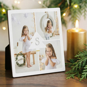 Modern Pine Tree Monogram Three Foto Collage Fotoplatte