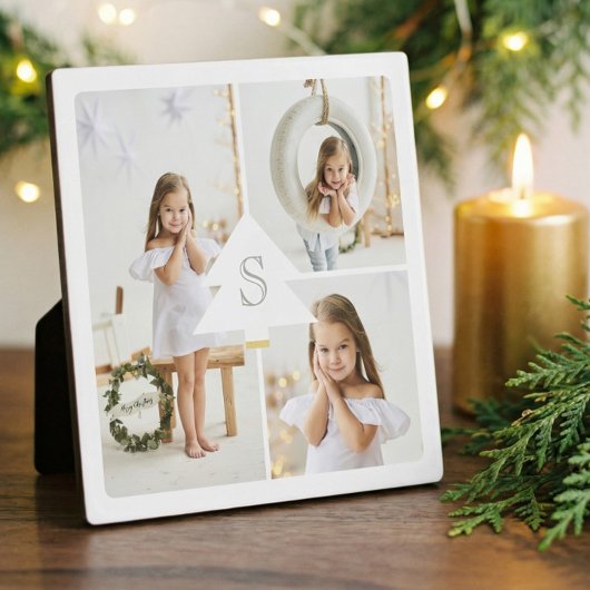 Modern Pine Tree Monogram Three Foto Collage Fotoplatte