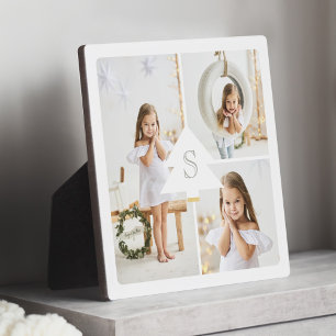 Modern Pine Tree Monogram Three Foto Collage Fotoplatte