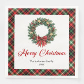 Modern Pine Wreath Christmas Napkin Custom Text Serviette (Vorderseite)