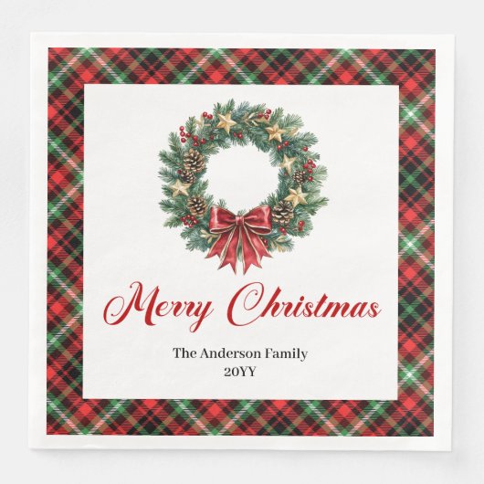 Modern Pine Wreath Christmas Napkin Custom Text Serviette (Vorderseite)