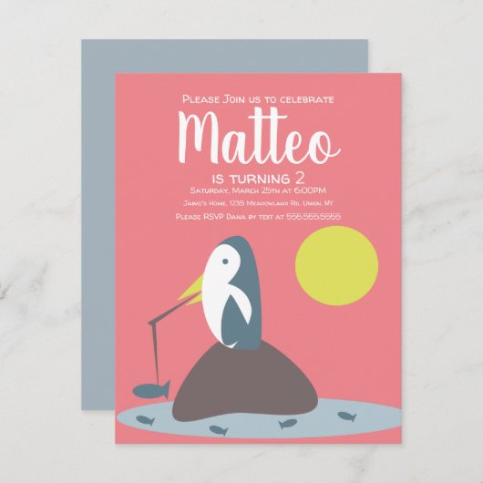 Modern Pinguin Angelmädchen Geburtstag Einladung (Vorne/Hinten)