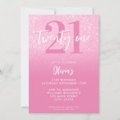 Modern Pink 21. Geburtstag Einladung (Vorderseite)